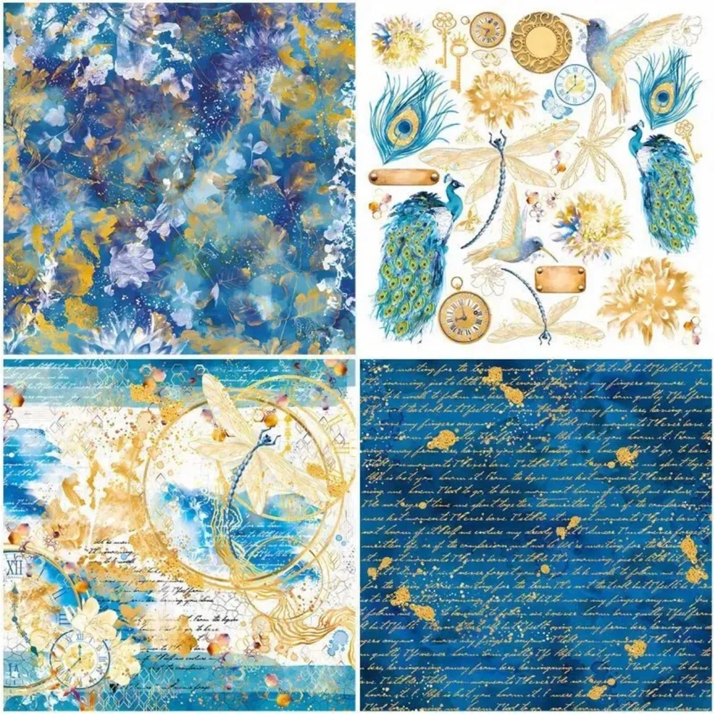 Peacock Retro Indigo Printed DIY Junk Journaling Loose Sheets (12 Sheets)